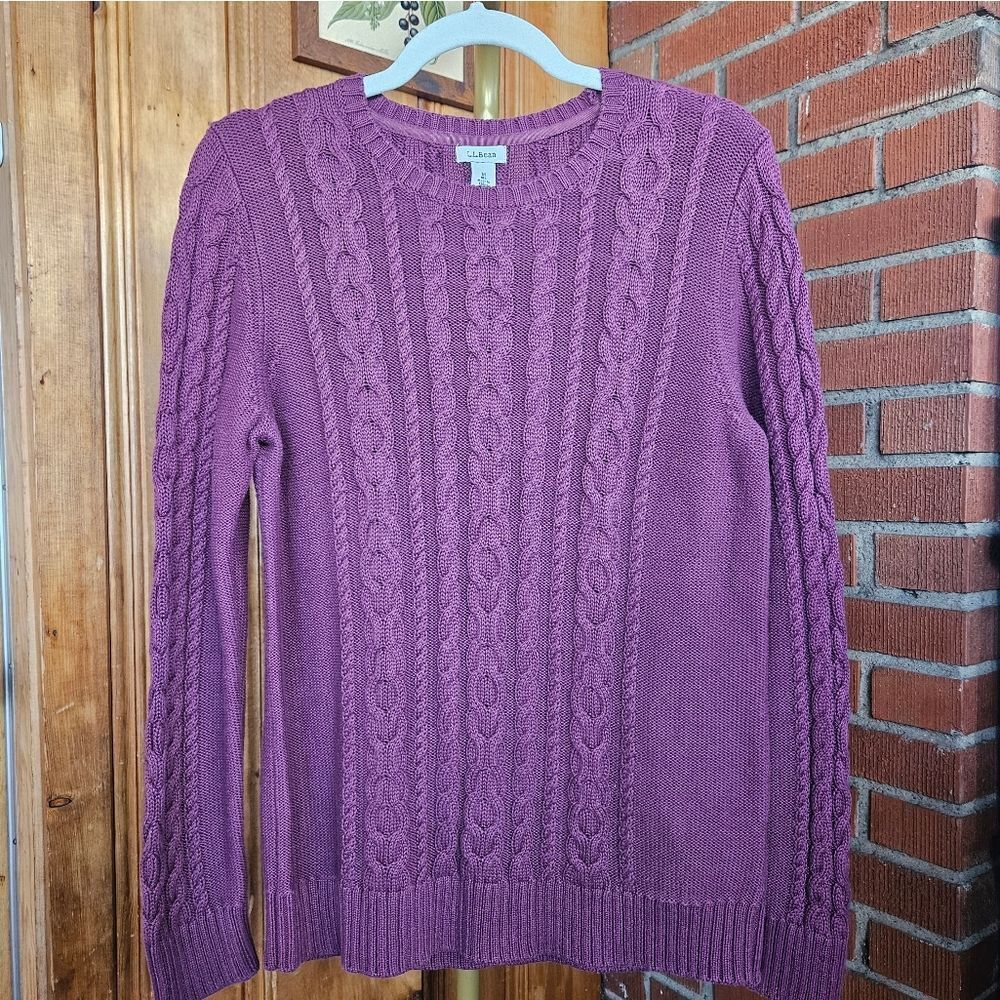 LL Bean Purple Cable Knit Cotton Sweater